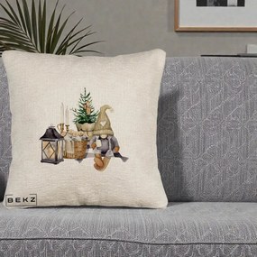 Perna Decorativa Gnom Scandinav cu Felinar, 40x40 cm, Bej Canapea, Husa Detasabila, Perna Inclusa, BEKZ®