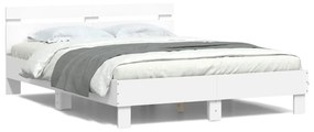 3207560 vidaXL Cadru de pat cu tăblie și LED, alb, 140x190 cm