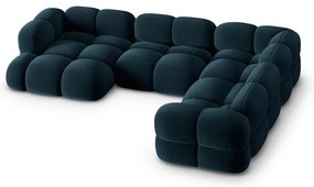 Colțar albastru închis cu tapițerie din catifea (cu colț pe partea dreaptă/în formă de "U") Loretto – Cosmopolitan Design