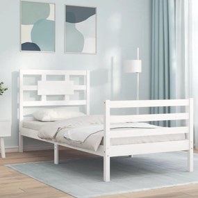 3194407 vidaXL Cadru de pat cu tăblie single, alb, lemn masiv