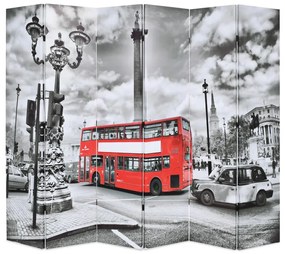 vidaXL Paravan cameră pliabil, 228x170 cm, imprimeu autobuz, negru/alb