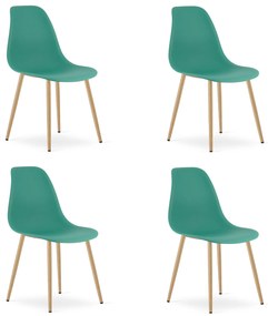 Set 4 Scaune Bucatarie/Dining Velo Plus Verzi Picioare Metalice Finisaj Lemn