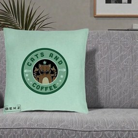 Perna Personalizata Cats and Coffee Starbucks, 40x40 cm, Verde Menta, Husa Detasabila, Perna Inclusa, BEKZ®