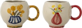 Set 2 căni din ceramică artizanală, pictate manual cu motive florale, natur, 8.5×7.5 cm, „Hiba"