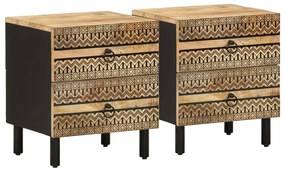 vidaXL Noptiere, 2 buc., negru, 40x33,5x46 cm, lemn masiv mango brut