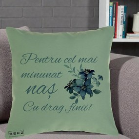 Cadou pentru Nas - Perna Personalizata Pentru Cel mai Minunat Nas Cu drag Finii, 40x40 cm, Verde, Husa Detasabila, Perna Inclusa, BEKZ®