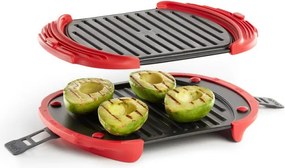 Grill pentru cuptorul cu microunde Lekue 1009082, 27x20,7,8x4,4 cm, Silicon platinat, Otel cu strat antiaderent, 0 / +240 °C, Rosu