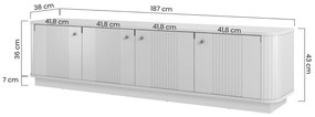 Dulap TV Vesper 187 cm cu 4 uși - cașmir / mânere aurii