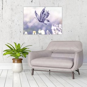 Tablou pe sticlă - Fluture și lavandă (70x50 cm)