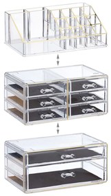Organizator produse cosmetica 8 sertare  suport pentru pensule creioane si rujuri Transparent /Auriu Acril