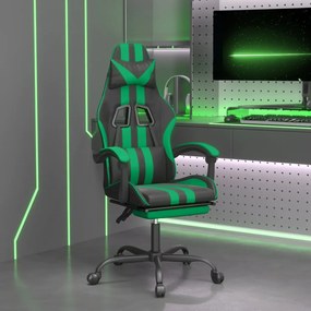 349534 vidaXL Scaun de gaming pivotant/suport picioare negru/verde piele eco