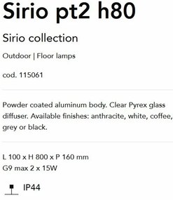 Stalp de iluminat exterior IP44 Sirio pt2 h80 ANTRACITE