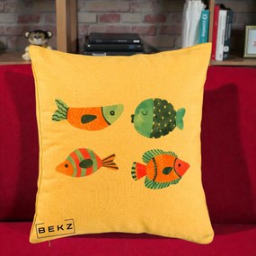 Perna Decorativa Pesti Acuarela, 40x40 cm, Galben, Husa Detasabila, Perna Inclusa, BEKZ®