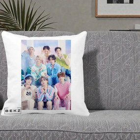 Perna Personalizata K-Pop Grup Foto Pasteluri cu 8 Artisti, 40x40 cm, Alba Mata, Husa Detasabila, Perna Inclusa, BEKZ®