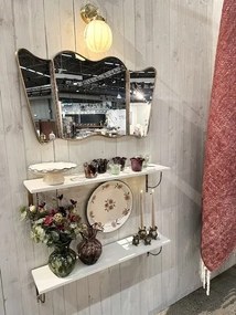 Oglindă pliabilă artizanală cu 3 panouri, ramă din metal în nuanță de alamă, finisaj antichizat, 90 x 50 cm, „Jonna”