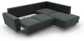 Colțar gri închis extensibil, cu spațiu de depozitare cu tapițerie din catifea (cu colț pe partea dreaptă-în formă de ”L”) Kyoto – Cosmopolitan Design