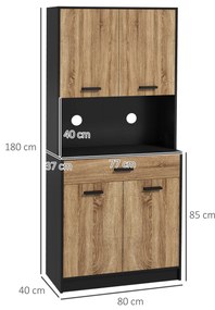 HOMCOM Bufet de bucătărie Dulap de depozitare, 2 dulapuri 4 uși 1 sertar, pasaje pentru cabluri 80L x 40P x 180H cm | Aosom Romania