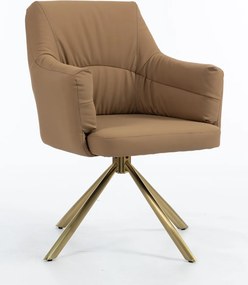 HR840 BAZĂ STEA Scaun Caramel Piele Ecologica Premium Soft cu Bază Aurie