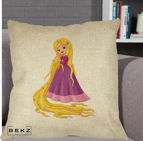 Perna Personalizata Rapunzel Par Lung Floral, 40x40 cm, Crem, Husa Detasabila, Perna Inclusa, BEKZ®