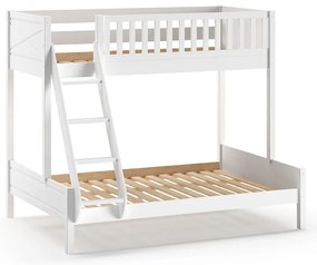 Pat pentru copii alb supraetajat din lemn masiv de pin cu spațiu de depozitare 140x200/90x200 cm SCOTT – Vipack