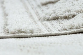 Covor ECO SISAL MOROC 22322 romburi, linii, boho franjuri - structural bej / cremă