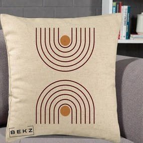 Perna Decorativa Geometric Boho Arc, 40x40 cm, Bej, Husa Detasabila, Perna Inclusa, BEKZ®