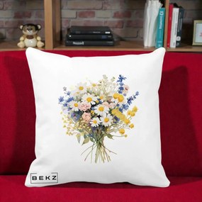 Perna Decorativa Buchet Camp Acuarela Margarete-Lavanda, 40x40 cm, Alba Mata, Husa Detasabila, Perna Inclusa, BEKZ®