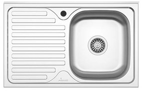Set Masca Chiuveta Karo, Lemn Natural/Alb, 80 x 50 x 80 cm, Chiuveta Inox, Cuva dreapta, Baterie Flexibila