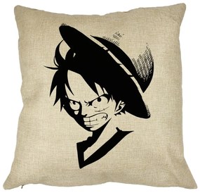 Perna Decorativa cu One piece Luffy Black, 40x40 cm, Husa Detasabila, Burduf