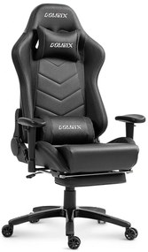 DOWINX Scaun gaming, ergonomic, suport lombar cu masaj, spătar rabatabil 90-180°, cotiere reglabile, suport pentru picioare, rezistent 150 kg, piele PU, Negru