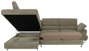 Colţar cu spaţiu de depozitare, maro deschis, material textil, stânga, BUTON R