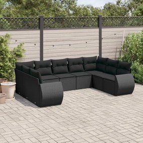 3254132 vidaXL Set mobilier de grădină cu perne, 9 piese, negru, poliratan
