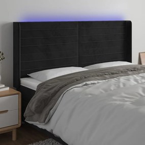 3124250 vidaXL Tăblie de pat cu LED, negru, 183x16x118/128 cm, catifea