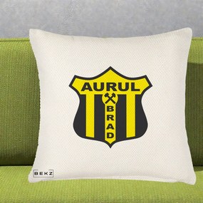 Perna Personalizata Aurul Brad Fotbal, 40x40 cm, Crem Reliefat, Husa Detasabila, Perna Inclusa, BEKZ®