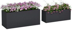 Outsunny Set de 2 Jardiniere, Jardiniere Înălțate cu Găuri de Drenaj, Ghivece de Flori Stivuibile pentru Grădină, 71x29x32 cm, Negru | Aosom Romania