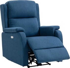 HOMCOM Fotoliu Relax Electric Reclinabil 150° cu Suport pentru Picioare și Port USB, Fotoliu Reclinabil Electric cu Cotiere Largi, Material cu Aspect de In, pentru Living, Dormitor, Albastru | Aosom Romania