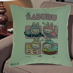 Perna Personalizata Labubu Sleeping Quad Grid, 40x40 cm, Verde, Husa Detasabila, Perna Inclusa, BEKZ®