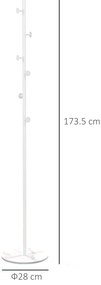 HOMCOM Cuier Vertical Autoportant cu 6 Cârlige Disc și Bază din Ardezie, Ø32x171 cm, Alb Elegant pentru Organizare | Aosom România