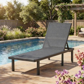 Outsunny Șezlong de grădină cu roți reglabil în 4 poziții și Textilene 530g/m² Gri Închis | Aosom Romania