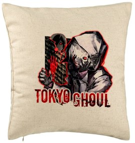 Perna Decorativa cu Tokyo Ghoul, 40x40 cm, Bej, Husa Detasabila, Burduf