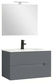 Trent Mobilier de baie 80 cm lavoar ceramic (2 sertare) cu oglindă 60x80 cm gri antracit