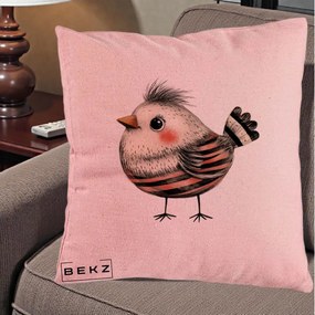Perna Decorativa Pui Expresiv Dungi Negru-Rosu, 40x40 cm, Roz, Husa Detasabila, Perna Inclusa, BEKZ®