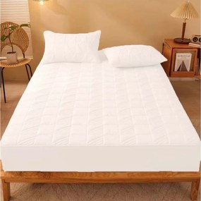 Husa de pat cu elastic si 2 fete de perna, policoton, pat 2 persoane, alb, HPEC-01