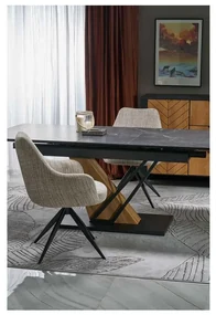 Masă de bucătărie Sterzo 140-180 x 90 cm, negru / stejar auriu
