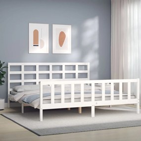 3192122 vidaXL Cadru pat cu tăblie 200x200 cm, alb, lemn masiv