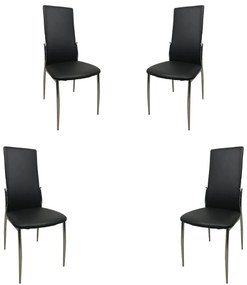 Set 4 scaune dining Sandy, piele ecologica, picioare metalice, negru
