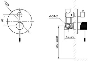 Baterie negru-mat pentru duș încastrată (2 ieșiri) Solaris – Sapho
