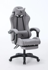 Scaun gaming, Masaj în perna lombară, suport picioare, piele PU, Gri