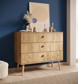 Comodă cu trei sertare, Beni, ADRK Furniture (Culoare: Alb / Alb)