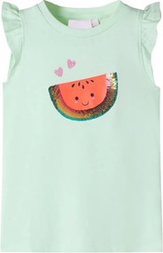 vidaXL Tricou pentru copii cu mâneci cu volane, verde deschis, 116